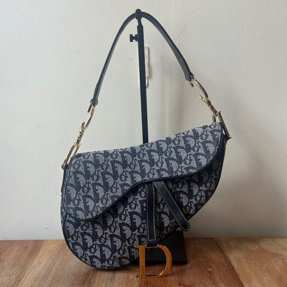 Dior Diorissimo CANVAS Vintage Saddle Navy - Picture 1 of 10
